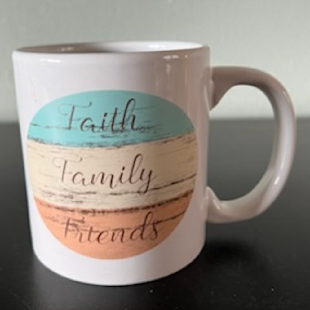 Vintage Royal Norfolk Faith Family Friends Ceramic Coffee Mug Farmhouse Cup 12oz